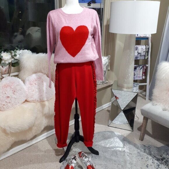 NWT Cupcakes & Cashmere pink knit red heart sweater M - Picture 2 of 5